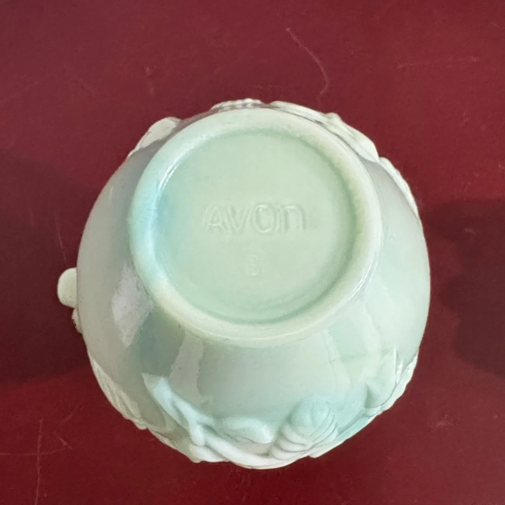Vintage Avon Green Glass Vase with Floral Design